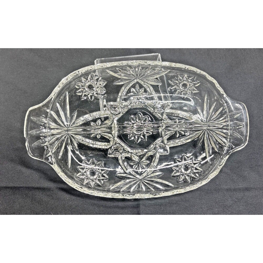 Vintage Anchor Hocking Star of David Clear Glass Relish Pickle Olive Candy Dish